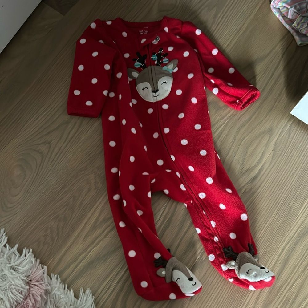 Carters micro fleece red Christmas reindeer footie pajama 6M